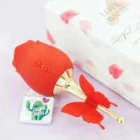 Love Basix Rose, красно-золотой. Бесконтактный стимулятор клитора с вибрацией в форме розы