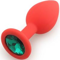 Butt Plug Small, красный/темно-зеленый. Маленькая анальная пробка, из силикона с кристаллом