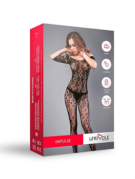 Боди-комбинезон черный с цветочным рисунком (Impulse) S-L