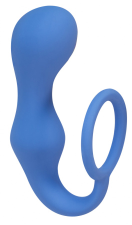 Эрекционное кольцо с анальной пробкой Double Pleasure Anal Plug Blue